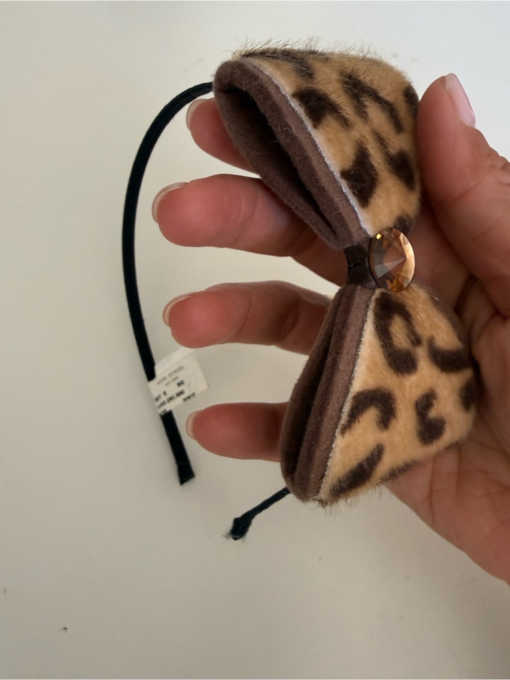 henri bendel Leopard Bow Headband with Amber Gem - Brown/Tan